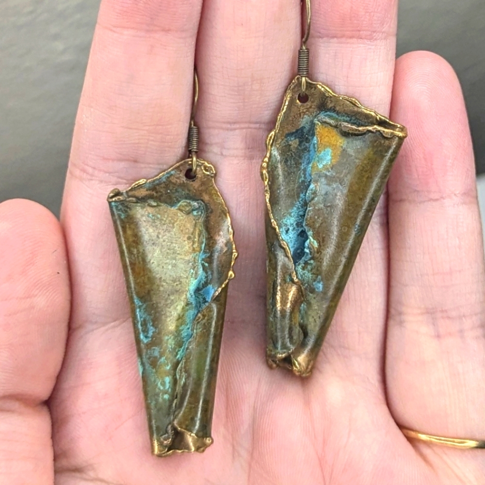 80s Patina Brass Earrings - Picture 13 of 13